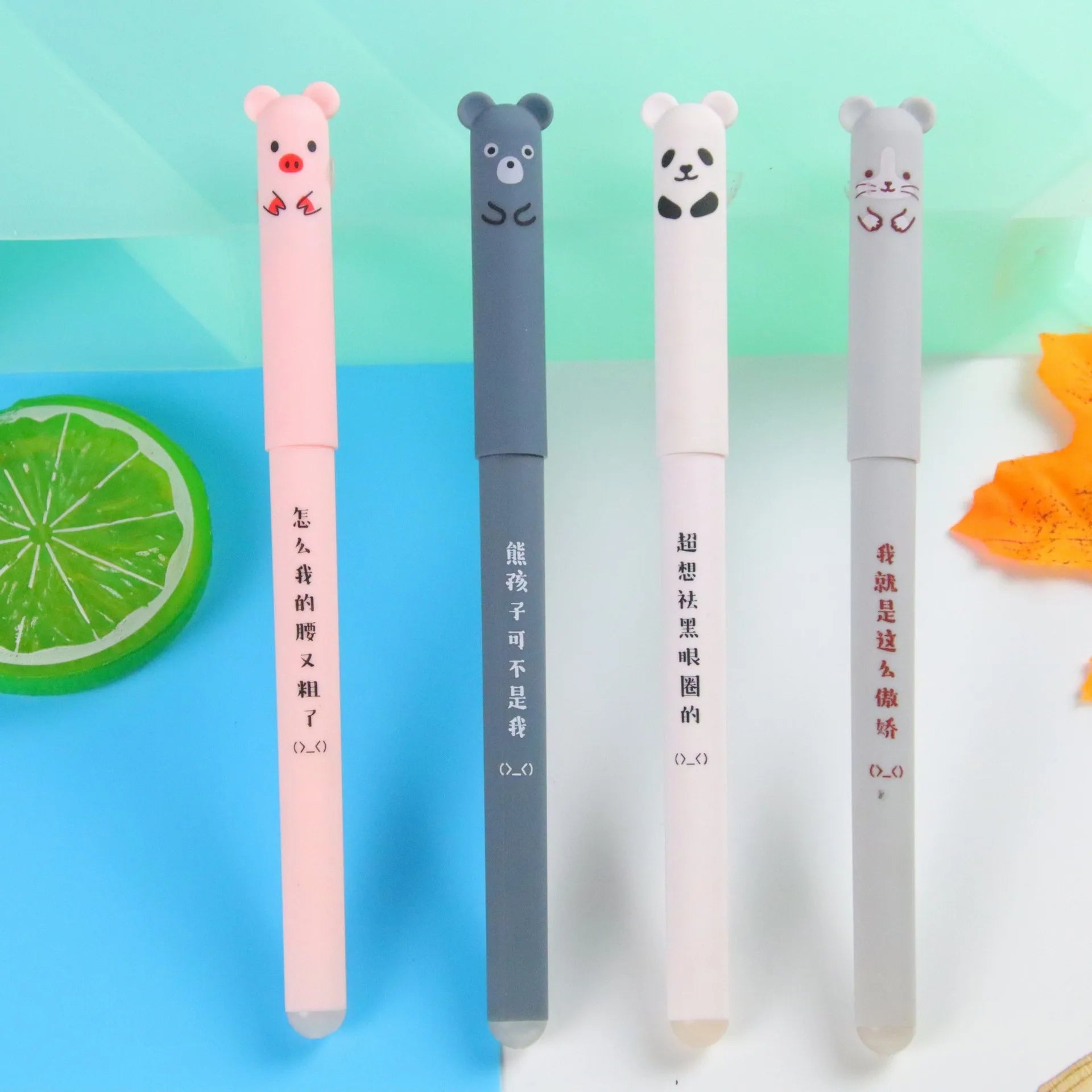 1/4 Pcs/Set Kawaii Erasable Gel Pen Pig Bear Cat Mouse 0.5mm Blue Ink School Office Stationery Gift Korean Stationery SB09